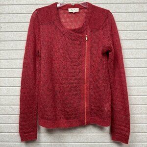Marie Sixtine Burgundy Mohair Wool Sweater Asymmetrical Zip Long Sleeve Womens M